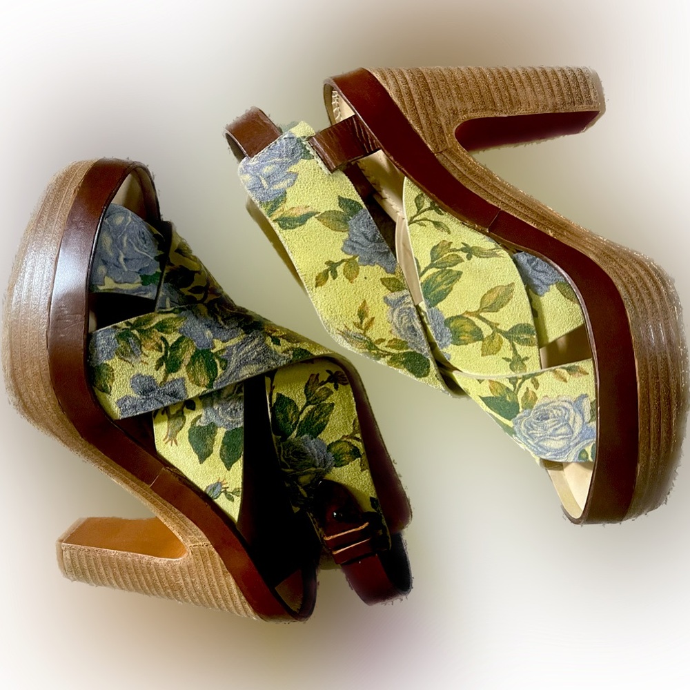 Rag & Bone Sloane Nubuck floral yellow platform sandals 39.5